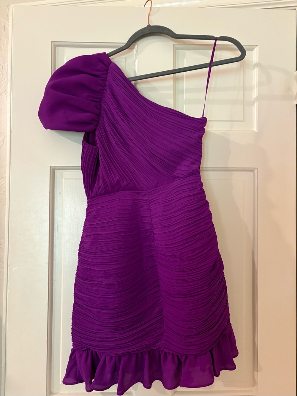 Express Vibrant Purple One-Shoulder Ruffle Mini Dress - Picture 2 of 5